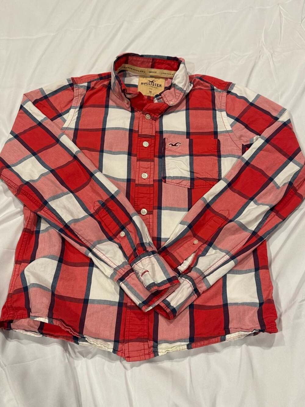 Y2K 2000’s Hollister Surfer Cut Men's Medium Red Plaid Long Sleeve